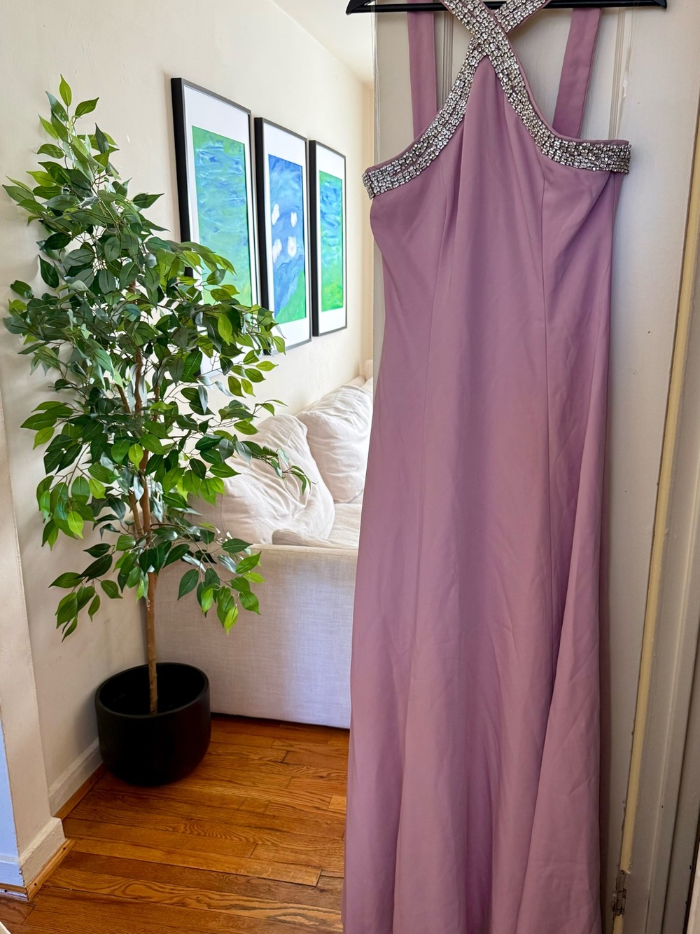 Fashion Nova Mauve Crystal-Trim Halter Prom/Wedding Guest Dress